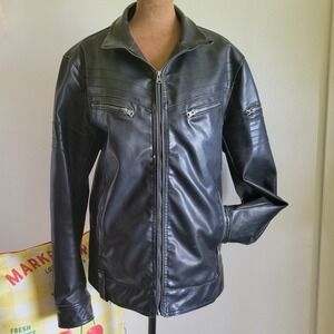 Sonoma Life Style Mens Faux Leather Moto Jacket Black Faux Fur Lined Medium flaw